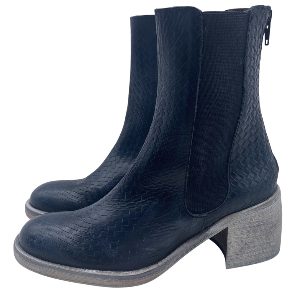 Free People Womens Shoes Essential Chelsea Boots Sz 6.5 Blue Leather Mid Calf